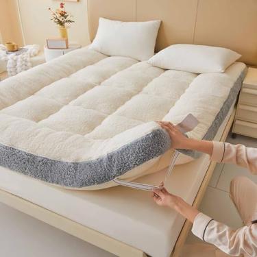 Imagem de Yadlan Capa de futon para colchão japonês tamanho Queen, tapete de tatame enrolado, colchão dobrável, material de veludo leite, ótimo para dormir, uso no dormitório, adequado para adultos e crianças