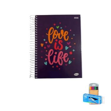 Imagem de Kit Caderno Feminino 20 Matérias Capa Dura 400 Folhas + Caneta Point 88 + Grampeador Alicate S-150