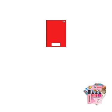 Imagem de Kit Caderno Brochura Capa Dura PEPPER Vermelho 80 Folhas + Caneta Trigel Metálica 10 Cores + Marca Texto Boss 4 Cores