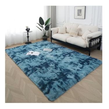 Imagem de HGTRH Tapetes de área para quarto, sala de estar, tapete xadrez macio macio com suporte de borracha antiderrapante tapete de pelúcia interior decoração de casa B azul escuro 120 x 200 cm