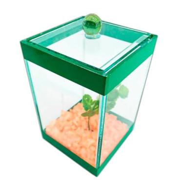 Imagem de Aquário decorativo para peixes betta com 9 x 9 x 14 cm – com características ornamentais, aquário ornamental compacto (Verde)