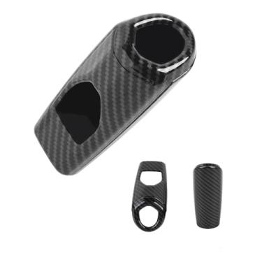 Imagem de Linskip Capa de câmbio de coluna compatível com Ford F150 2021 2022 2023 2024 2025+, acabamento de alavanca de engrenagem de coluna de volante para acessórios interiores F150 fibra de carbono preta