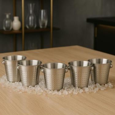 Imagem de Kit 5 Baldes de Inox Martelado 16x13cm Balde para Gelo e Bebidas Decor