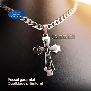 Imagem de Relogio Masculino Aço Prata + Cordao Crucifixo + Pulseira Pulseira Ajustavel Social Presente Casual