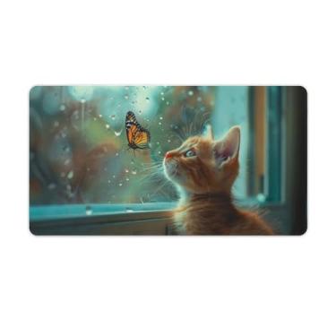 Imagem de FoRes Tapete de rato grande, borboleta, gatinho, para jogos, antiderrapante, base de borracha, tapete de mesa, acessórios para computador portátil, suprimentos para escritório, casa, 40 x 75 cm