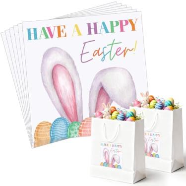 Imagem de Trandraft 100 etiquetas de adesivos de Páscoa, 10 x 10 cm, papel texturizado multicolorido, dia da Páscoa, coelho, coelho, decoração para presentes, etiquetas de artesanato, embalagem de loja