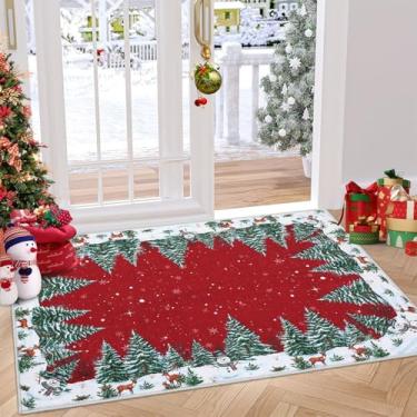 Imagem de GarveeHome Tapete de porta de Natal com boneco de neve vermelho, decoração de casa de inverno, antiderrapante, lavável, para cozinha, entrada, quarto, banheiro, lavanderia, interior, 5 x 90 cm