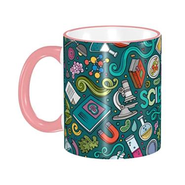 Imagem de Ourdovi Caneca de café expresso de cerâmica com tema de ciência de desenho animado, caneca de cerâmica revestida DIY, para café, sopa, chá, leite, latte, cacau quente, colorido divertido 350 ml