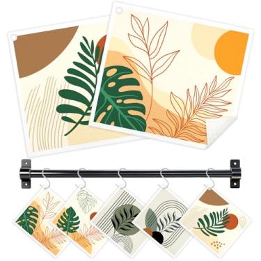 Imagem de Nyixblyre Panos de prato suecos para cozinha, pacote com 5 toalhas de papel reutilizáveis boho folhas abstratas com 3 ganchos, conjunto de panos de prato lavável, pano de limpeza absorvente para lavar
