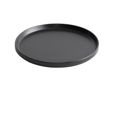 Imagem de uhyOHF Pratos de cerâmica branco prato de jantar de restaurante prato de jantar ocidental prato plano prato raso prato prato frio prato de hotel talheres pratos de salada, preto-27 cm (preto-27 cm