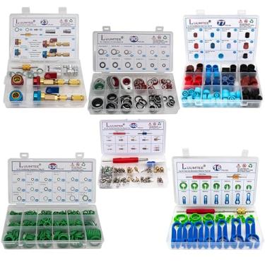 Imagem de Conjunto de 6 kits de reparo de ar condicionado para carro, conjunto de ferramentas de instalação de remoção de núcleo de válvula R134A + kit de núcleo de válvula A/C + kit de vedações de anel de