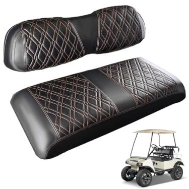 Imagem de Conjunto de capa de assento de carrinho de golfe Club Car DS (couro PVC preto e costura marrom)