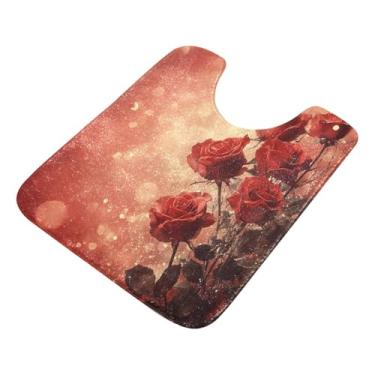 Imagem de Burbuja Tapete de banheiro com glitter rosas, tapete de banho absorvente de pelúcia macio, base antiderrapante para piso de banheiro, oval em forma de U