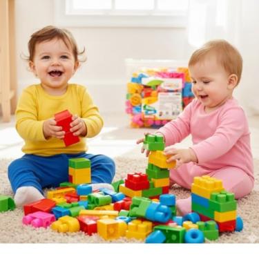 Imagem de BLOCOS BABY PARA MONTAR ENCAIXAR COM 91 PEÇAS GRANDES INFANTIL PRESENTE MENINO E MENINA NATAL