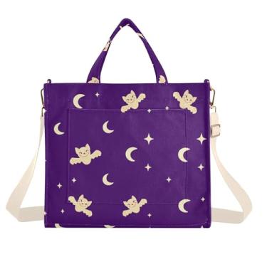 Imagem de Burbuja Sacola feminina para morcegos cor creme, bolsa tiracolo de veludo cotelê para compras, trabalho, viagens, Morcegos de cor creme, Small