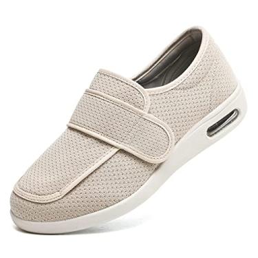 Imagem de W&LESVAGO Tênis feminino para diabéticos de largura larga com fechos ajustáveis, fácil de colocar/tirar, respirável, leve, confortável, para edema, pés inchados no verão, Z036-bege, 6 Wide