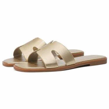 Imagem de Stratuxx Kaze Sandálias femininas de bico aberto sem salto confortável para o verão, preto, branco, marrom, Dourado, 40