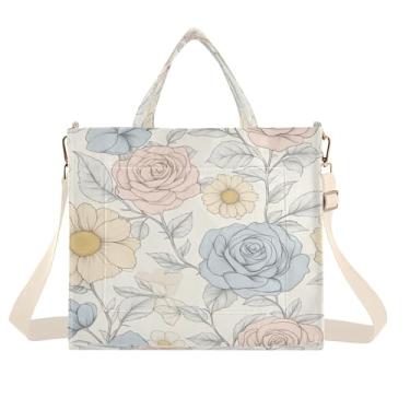 Imagem de Burbuja Sacola feminina de margaridas de rosas pastel, bolsa tiracolo de veludo cotelê, bolsa transversal para compras, trabalho, viagem, P, B240, Small