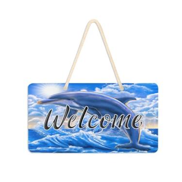 Imagem de Burbuja Placa de boas-vindas de golfinho para porta da frente, placa de boas-vindas de PVC para decoração de festas de fazenda, 15 x 28 cm
