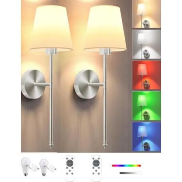 Imagem de Luminária de parede LED em formato de lua para quarto infantil, com controle remoto para intensidade de luz, interruptor de parede e cabo de alimentação. Luminária de parede redonda decorati