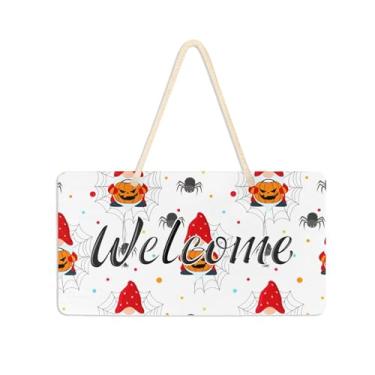 Imagem de Burbuja Placa de boas-vindas de gnomos de Halloween para porta da frente, placa de boas-vindas de PVC para decoração de férias de casa de fazenda, 15 x 28 cm