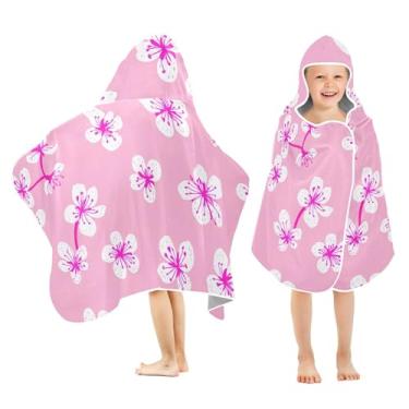 Imagem de Burbuja Toalha de banho com capuz Blossom Flowers para crianças, toalha de praia de pelúcia macia absorvente para chá de meninas e meninos 3-10 anos, 61 x 127 cm
