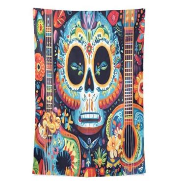 Imagem de STAYTOP Tapeçaria de parede estilo mexicano padrão de guitarra tapeçaria para decoração de casa dormitório sala de estar quarto tapete de parede (80 × 60 pol)