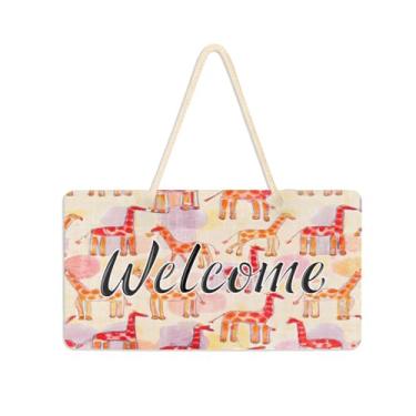 Imagem de Burbuja Placa de boas-vindas de girafas de desenho de giz de cera para porta da frente, placa de boas-vindas de PVC para decoração de férias, 15 x 28 cm