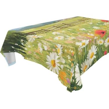 Imagem de Burbuja Toalha de mesa Meadow Wildflowers, toalha de mesa quadrada anti-rugas grossa para decoração de jantar, cozinha, festa, 137 x 137 cm