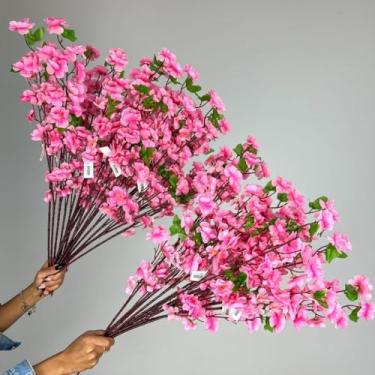 Imagem de Kit Buquês de Flores de Cerejeira e Pessegueiro Artificial 65CM Decoração Oriental Casa Festa Evento(30,Rosa)