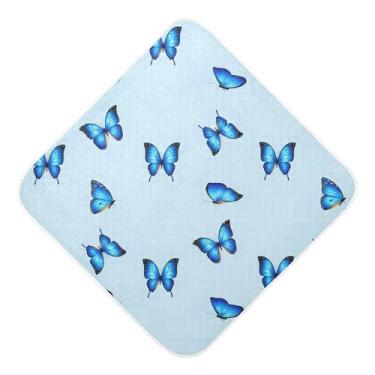 Imagem de Burbuja Butterflies on Blue Toalha de banho para bebê - Toalha com capuz de musselina macia e absorvente para recém-nascidos, 89 x 89 cm