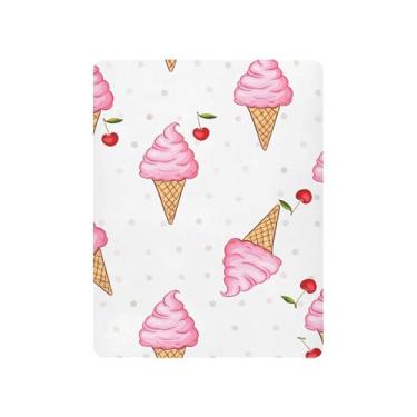 Imagem de Burbuja Lençol de berço para meninas e meninos, casquinhas de sorvete, cereja, macio, respirável, lençol para berço padrão e colchões, 68,5 x 99 cm