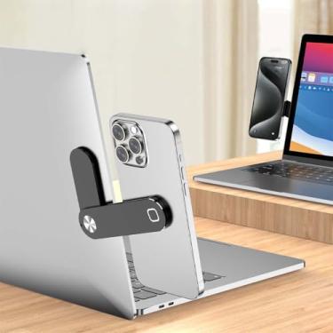 Imagem de Suporte magnético de telefone para laptop, suporte magnético ajustável para monitor, acessórios para laptop e suporte de celular (preto)