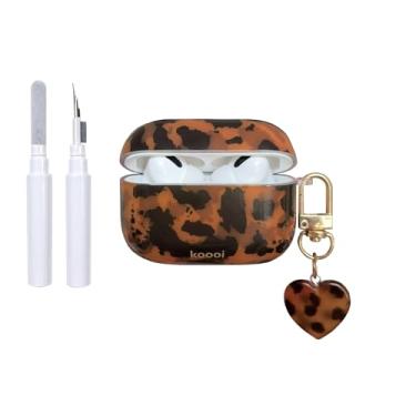 Imagem de XQAGU Capa para Airpods Pro 3ª geração (2025) com kit de limpeza, casco de tartaruga, fofo, marrom, leopardo, estética legal à prova de choque para Airpod Capa Love Keychain-Leopard