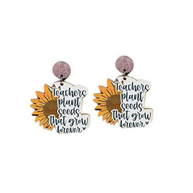 Imagem de Brincos de madeira engraçados empilháveis com pingente de lápis pilha de livros para mulheres, bibliotecária, professora, estudantes, graduação, joias de volta às aulas, Madeira, madeira