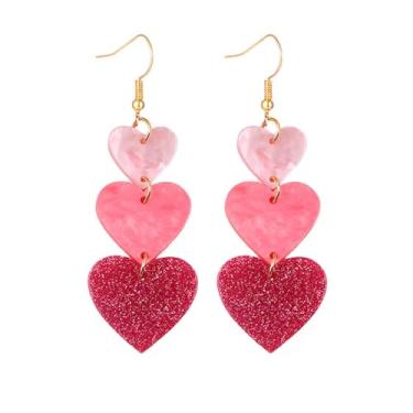 Imagem de coadipress Brincos de coração de acrílico para mulheres, exclusivos, leves, geométricos, de resina geométrica, três brincos com pingente de coração rosa, Medium, Acrílico, Sem pedra preciosa