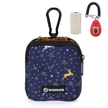 Imagem de WINPAWS Bolsa de petisco para cães com clicker de treinamento, suporte de saco de cocô de tecido de nylon impermeável para coleiras, bolsa de passeio para cães pequenos com mosquetão, itens essenciais