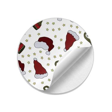 Imagem de Kit de 25 Autocolantes Adesivos Redondos de Natal com Chapéus de Elfo Coloridos - Tamanho 85x85cm