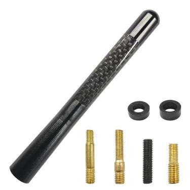 Imagem de Tuxihapp Antena curta de carro de fibra de carbono, receptor de sinal automático de liga de alumínio de 12 cm com 4 parafusos e 2 juntas, acessórios de substituição de antenas de carro universais para