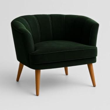 Imagem de Poltrona Moderna para Recepção Clínica Confortável em Tecido Veludo Pés Palito de Madeira Reforçada Design Minimalista (Verde Musgo)