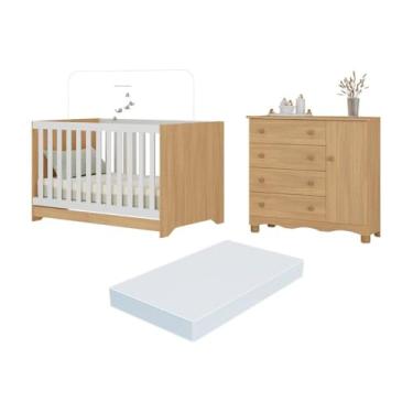 Imagem de Berço Americano 3 em 1 com Colchão Incluso e Cômoda 1 Porta 4 Gavetas Dengo Multimóveis Mp4698 Madeirado