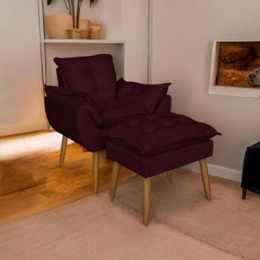 Imagem de Kit Poltrona Amamentação com Puff Pés Palito - Conforto e Modernidade para Sala e Quarto (Bordô)