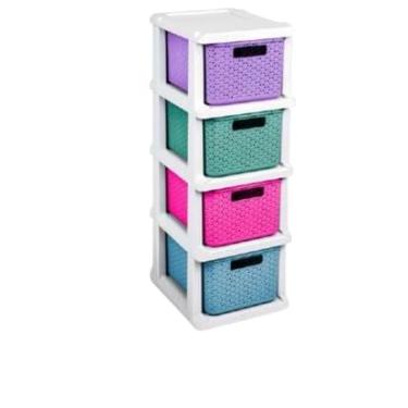 Imagem de Gaveteiro Organizador Multiuso Ratan 4 Gavetas Com Rodinhas Embutidas(Colorido)