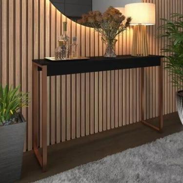 Imagem de Aparador Buffet Multiuso Moderno Cantinho do Café Sala Cozinha Recepção Balcão Wood 90x30(Preto Com Cobre)