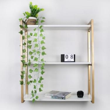 Imagem de Prateleira Industrial Minimalista, Estrutura em Ferro Dourado com MDF Premium Branco, 3 Níveis, 80x70x25cm, Suporta 8kg por Nível, para Sala, Quarto, Cozinha