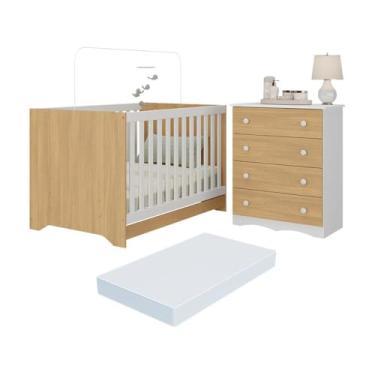 Imagem de Berço Americano 3 em 1 com Colchão Incluso e Cômoda 4 Gavetas Realeza Multimóveis Mp4701 Branco/madeirado