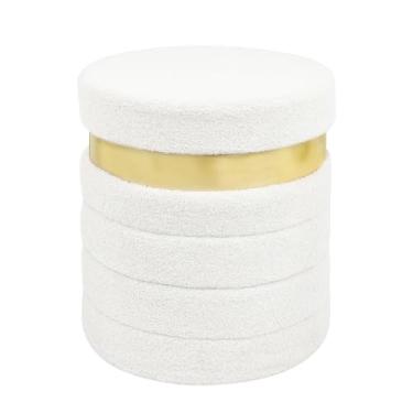 Imagem de xupersodys Otomana redonda de armazenamento, banqueta dobrável com acolchoamento macio, banquinho de pé boucle para dormitório, sala de estar e quarto, branco
