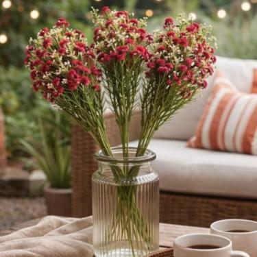 Imagem de Arranjo de Flor Mosquitinho Decorativa, Vermelho, Plástico, 34cm de Comprimento, Kit com 3 Unidades, Decoração para Vasos e Festas