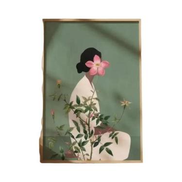 Imagem de Arte De Parede Abstrata Com Cabeça De Flor Verde Para Decoração De Sal