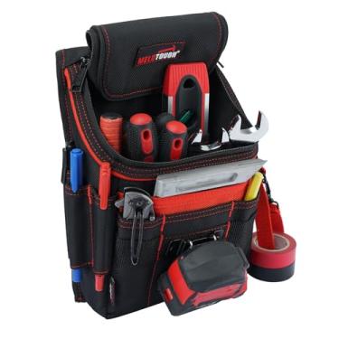 Imagem de MELOTOUGH Bolsa de ferramentas média com zíper com clipe de cinto, bolsa utilitária resistente com zíper de 16 bolsos para eletricistas | Clipe de fita métrica e fita elétrica para carpinteiros
